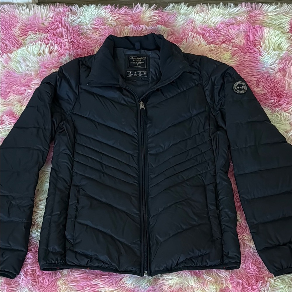 Abercrombie & Fitch Blue Puffer Jacket with Chevron Quilting